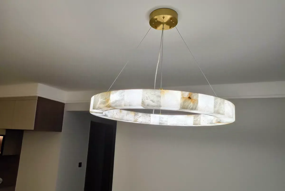 Lampe LED Suspendue Ronde en Marbre, Design Créatif Moderne, Luxueuse, GN568TB