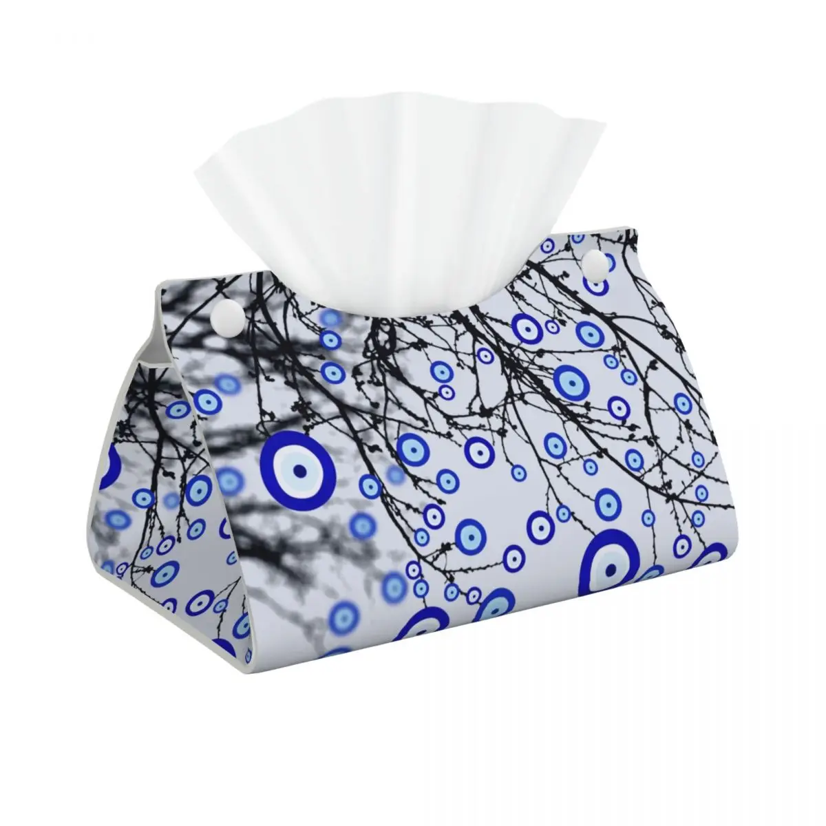 Custom Turkish Evil Eye Tree Tissue Box Cover Rectangular PU Leather Mediterranean Amulet Facial Tissue Box Holder for Office