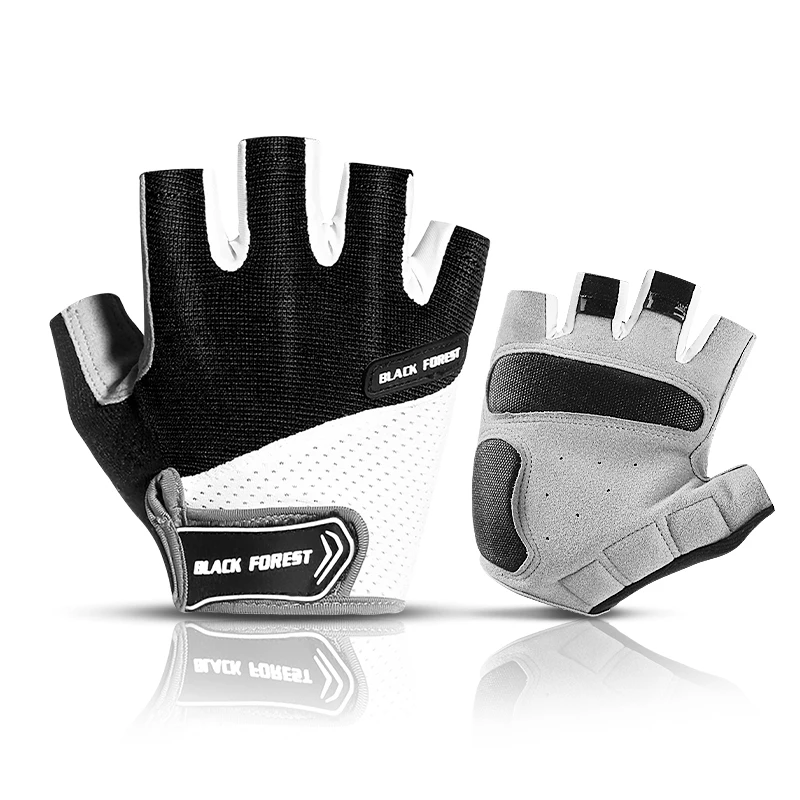 Outdoor Half Finger Cycling Gloves Breathable Lycra Fabric Wear Resistant Road Bike Riding MTB Bicycle Motorbike Gloves Black