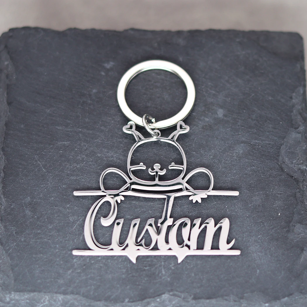 QIAMNI Cute Bee Garden Key Chains Souvenir Gifts Bag Car Jewelry Stainless Steel Custom Name Pendant Key Chain For Women Men image 3