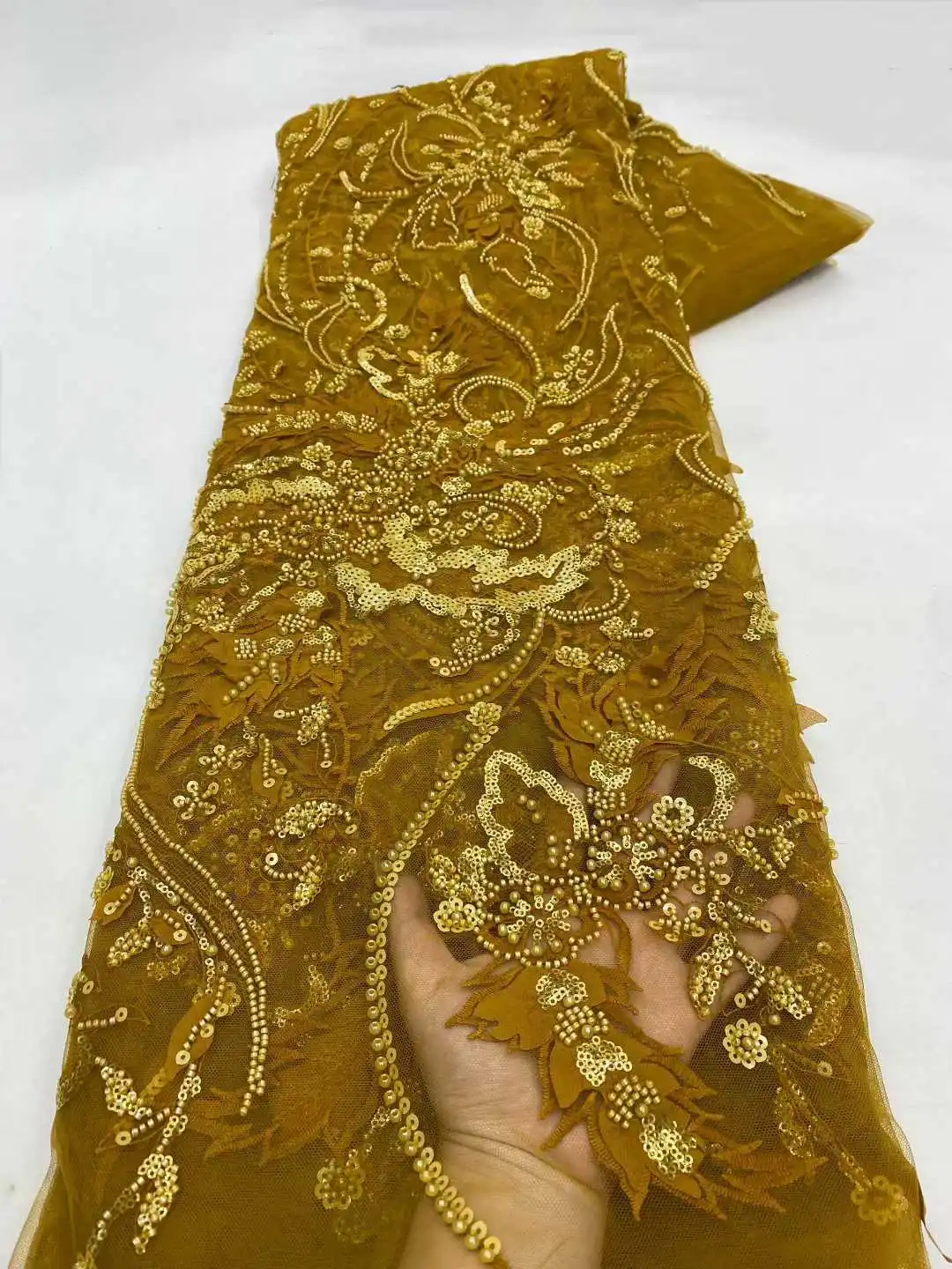 

Tulle Lace Fabric with Beads And Sequins for Weddings Parties Nigerian African Style Latest 2025 Hot Sale for Brides Dress