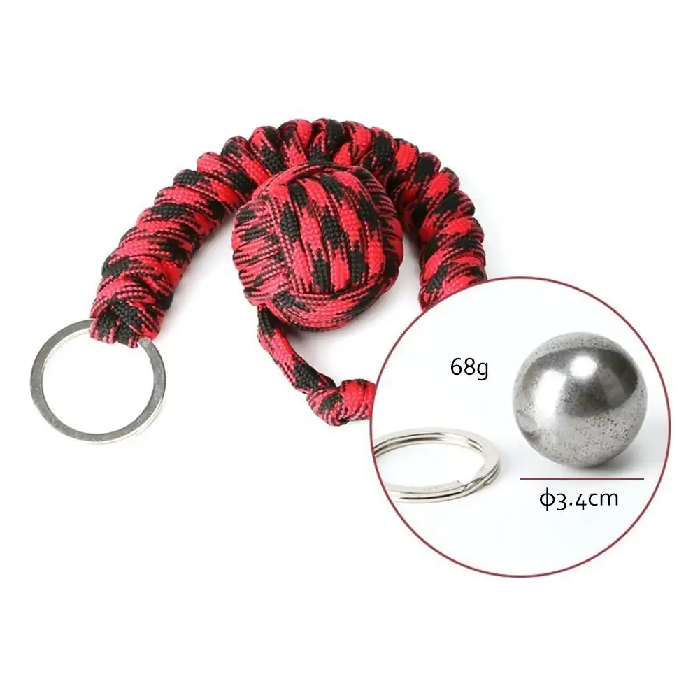 Outdoor Security Protection Black Monkey Fist Steel Ball For Girl Bearing Self Defense Lanyard Survival Key Chain Broken Windows