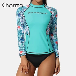 Charmo camicie Rash Guard a maniche lunghe da donna costumi da bagno Rash Guard Top Surf Top camicia attillata con stampa floreale UPF 50 +