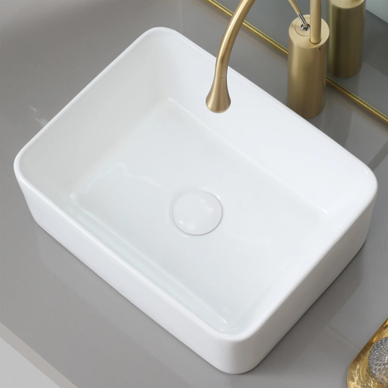 

Vessel Bathroom Sink Basin in White Ceramic Single Basin Ceramic Farmhouse Kitchen Sink with Basket Strainer