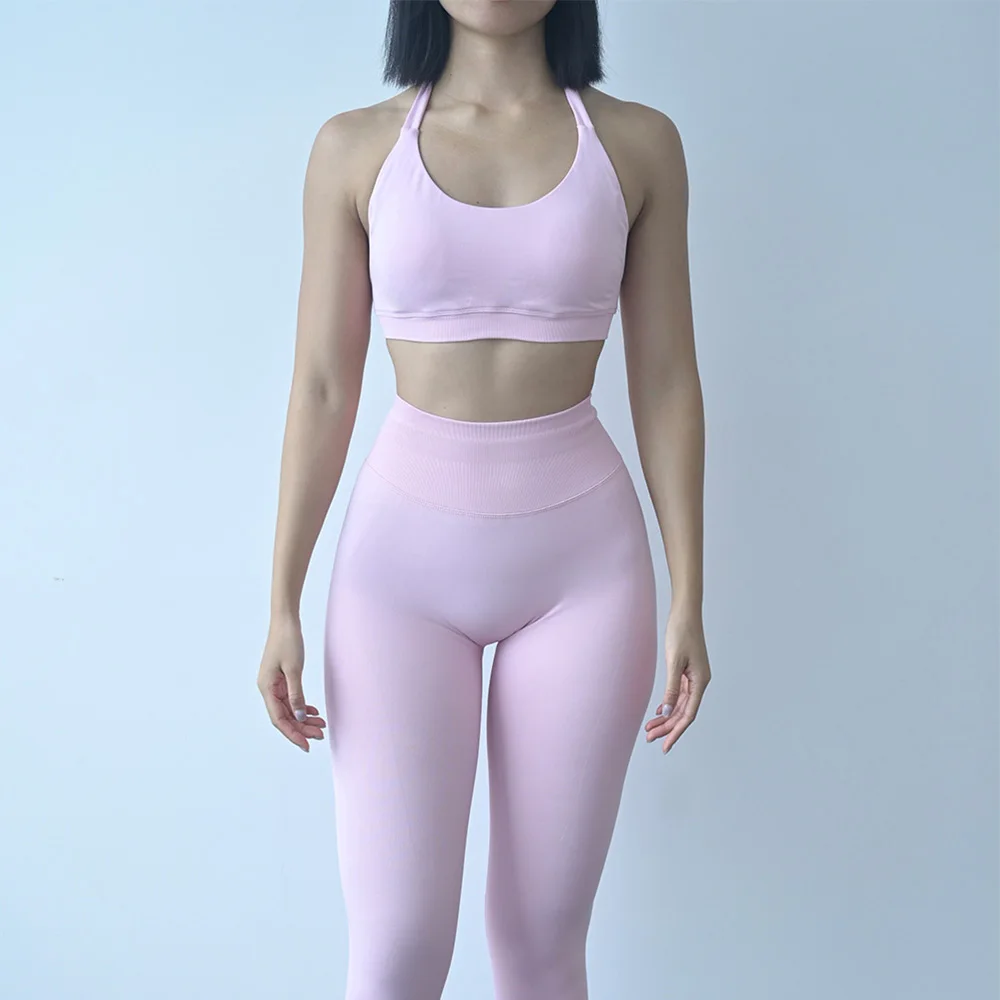 2-teiliges Damen-Yoga-Set, Nahtlose Fitness-Sportbekleidung, Neckholder-Sport-BH, Passende Yoga-Leggings für Workout-Sets, Gym-Outfit – Detail 11