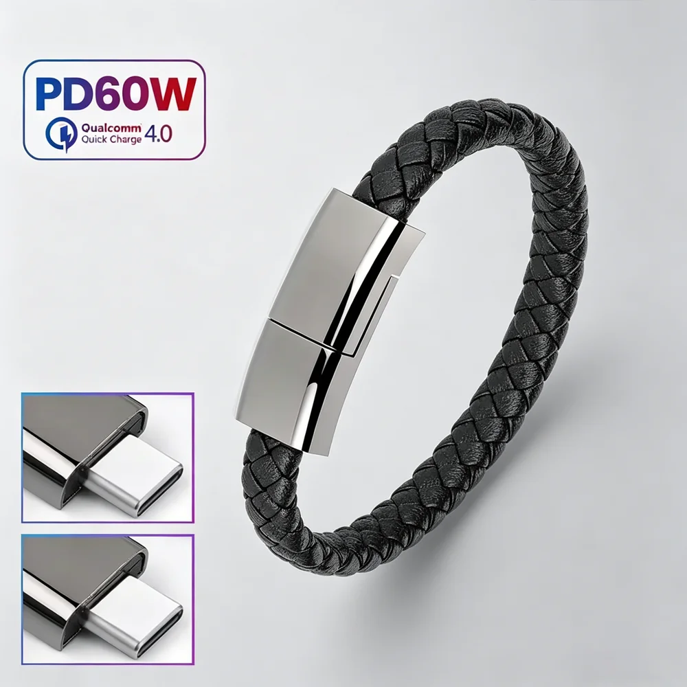 USB C to USB C Bracelet USB Cable Type C Portable Fast Charging Cord Bracelet for Samsung Huawei Xiaomi Phone Short Cables