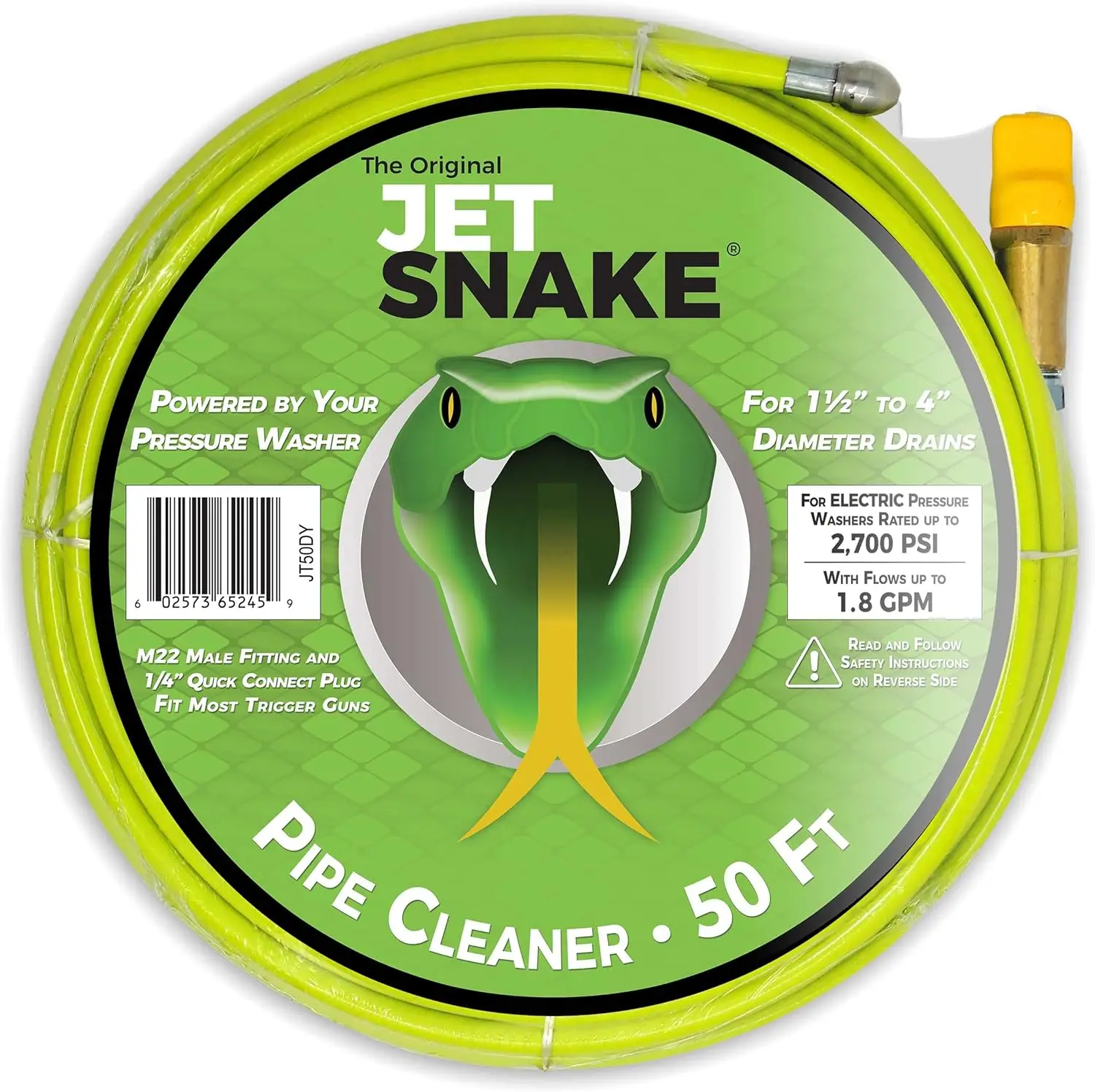 

50 FT SEWER JETTER - Flexible Steel Braid - Complete and Ready to Use - For Your Electric Pressure Washer