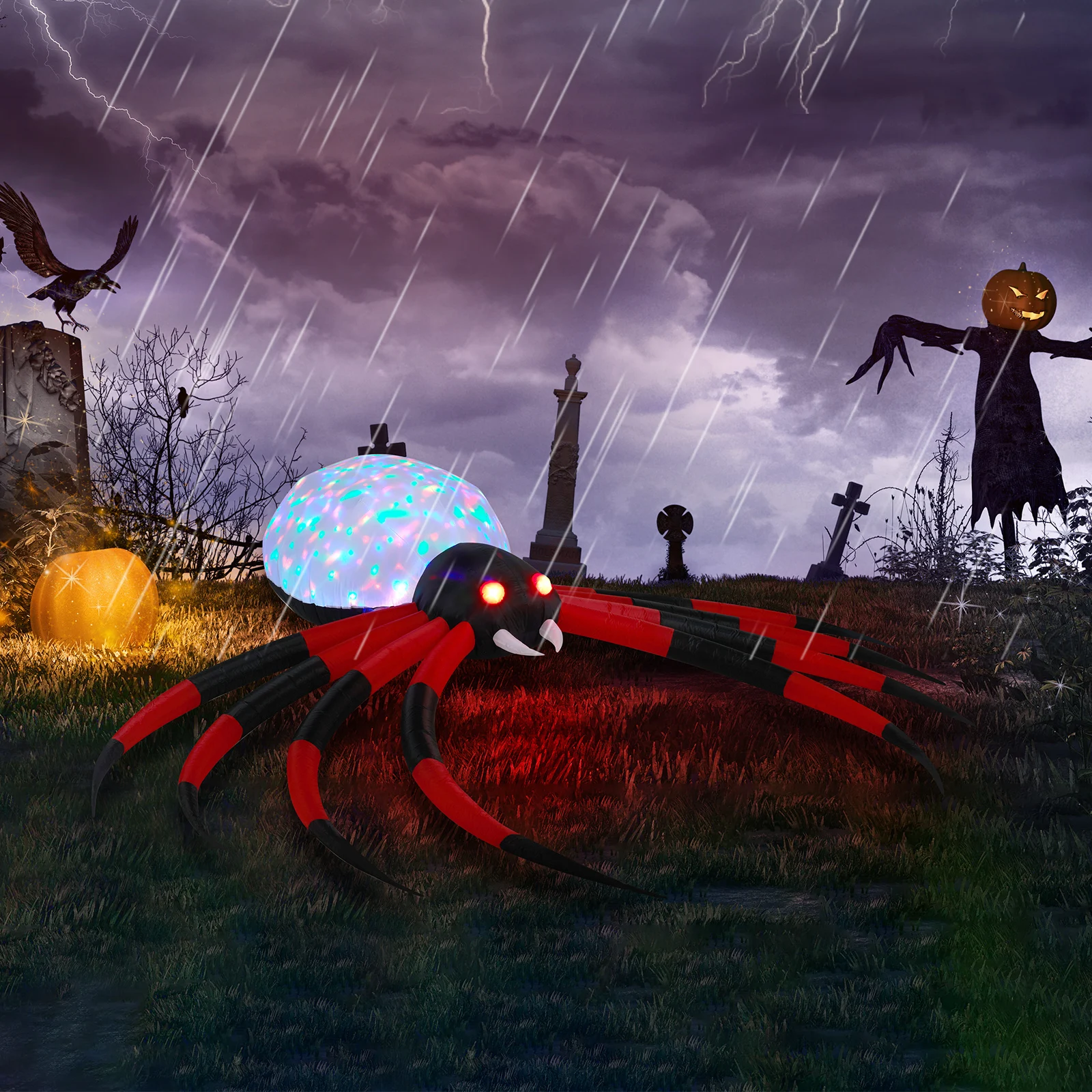 11.8' Halloween Inflatable Spider, LED Lights. Giant Blow-up for Yard/Garden Decor.