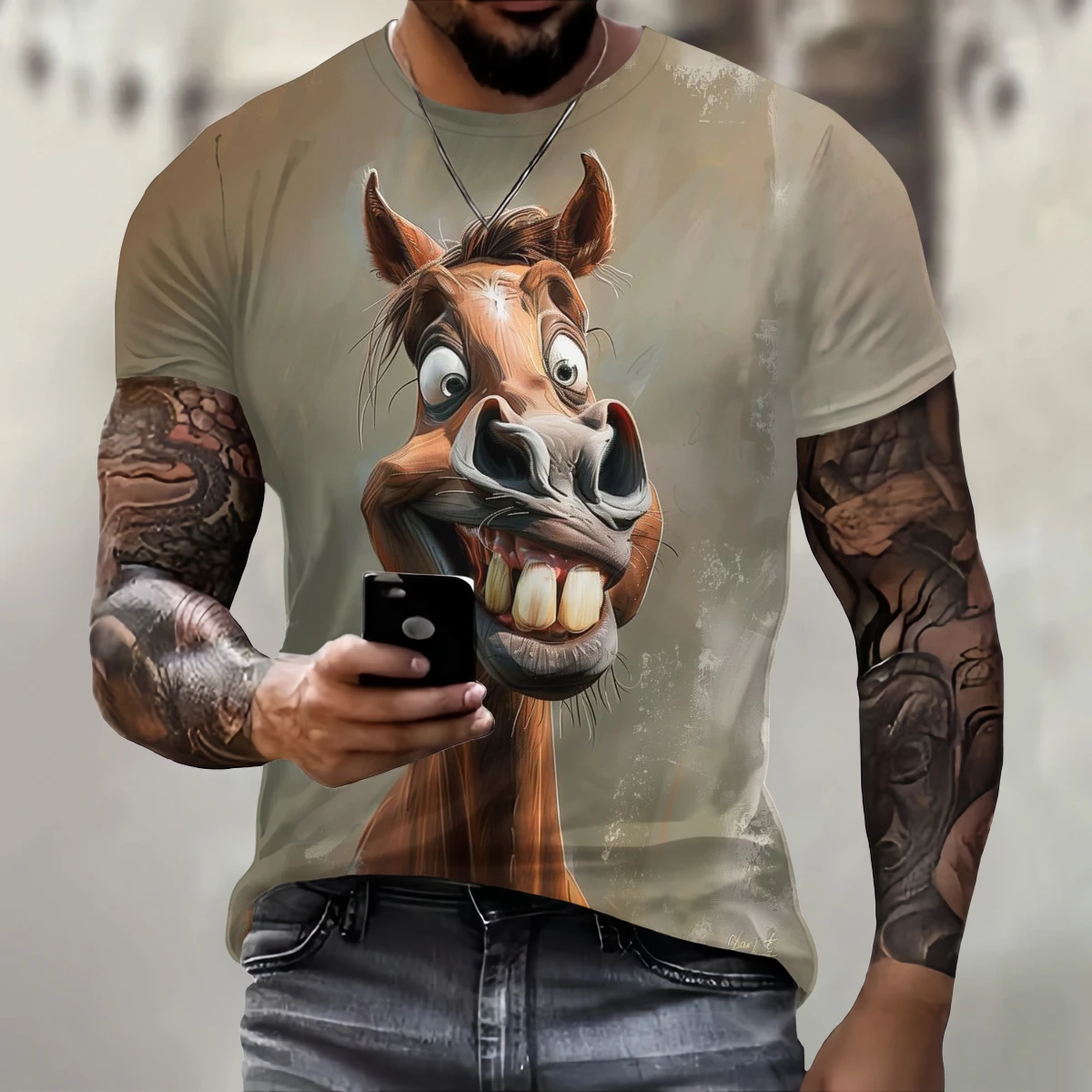 Nadruk 3D zainteresowanie zwierząt Element T-Shirt dla mężczyzn z okrągłym dekoltem Trend męski T shirt oddychający wygodny krótki rękaw męski Top