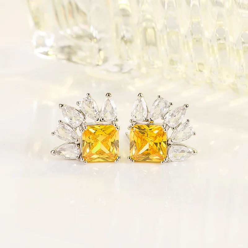 

100% 925 Sterling Silver Yellow Topaz Gemstone Stud Earring Females Aros Mujer Oreja Origin Topaz Jewelry Orecchini Earrings
