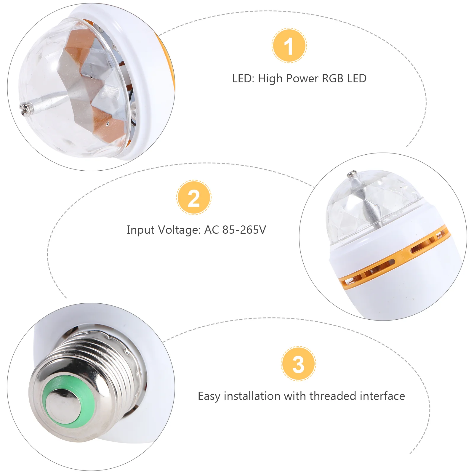 Bohlam lampu pesta disko LED RGB, lampu panggung kristal warna berubah dengan sekrup E27 dasar sekrup strobo (warna acak R