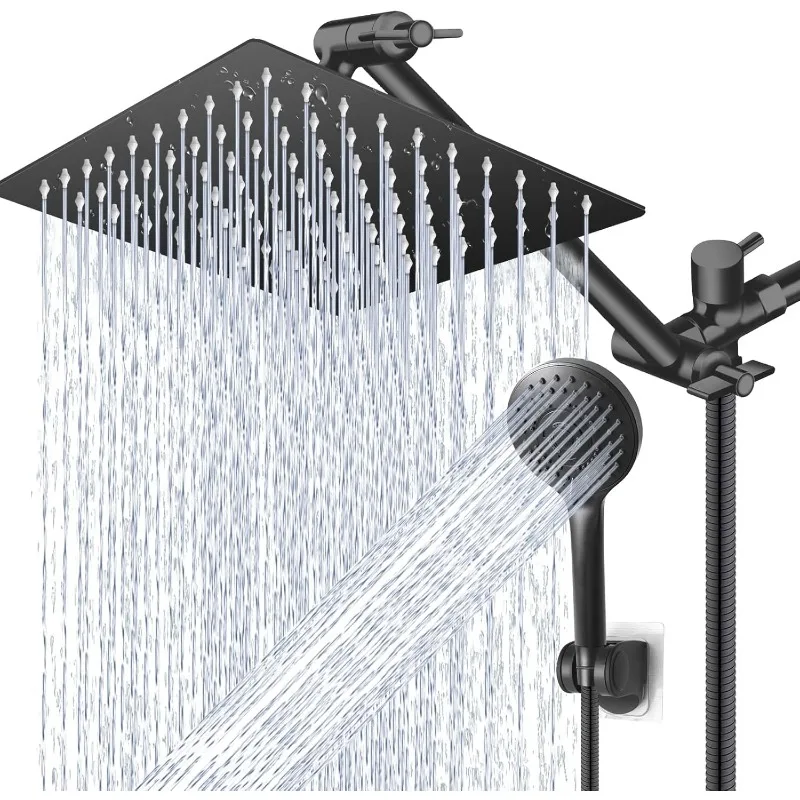 High/Low Pressure Water Rain Shower Head with 11 Inch Adjustable Extension Arm and 5 Settings Handheld Shower Head Combo,12 Inch