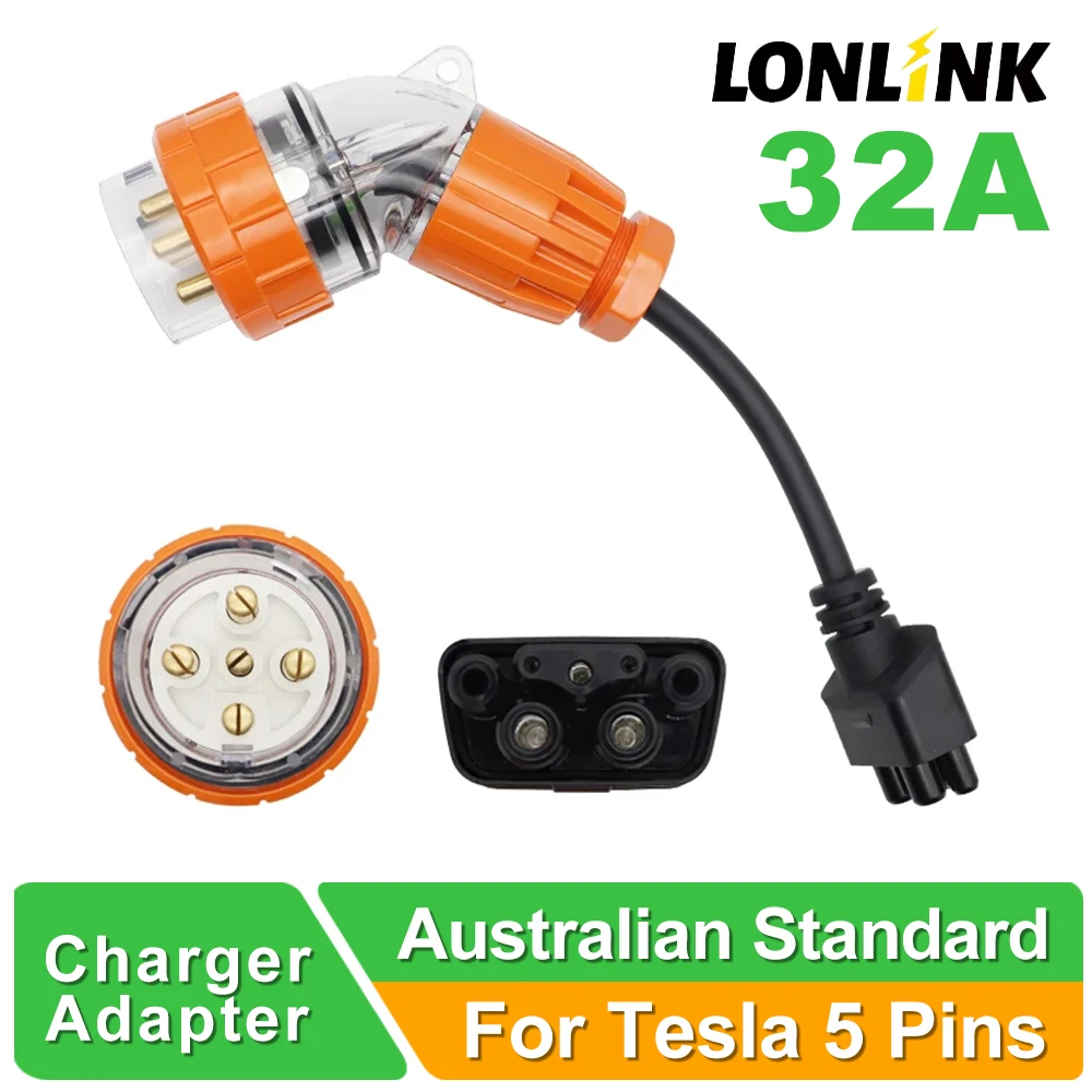 LONLINK  3/5 Pins  Ev Charger Adapter  For Tesla  Model S,3,X,Y Gen 2 Ev Charger Extension Cord Connector 240V Outlet at 32A