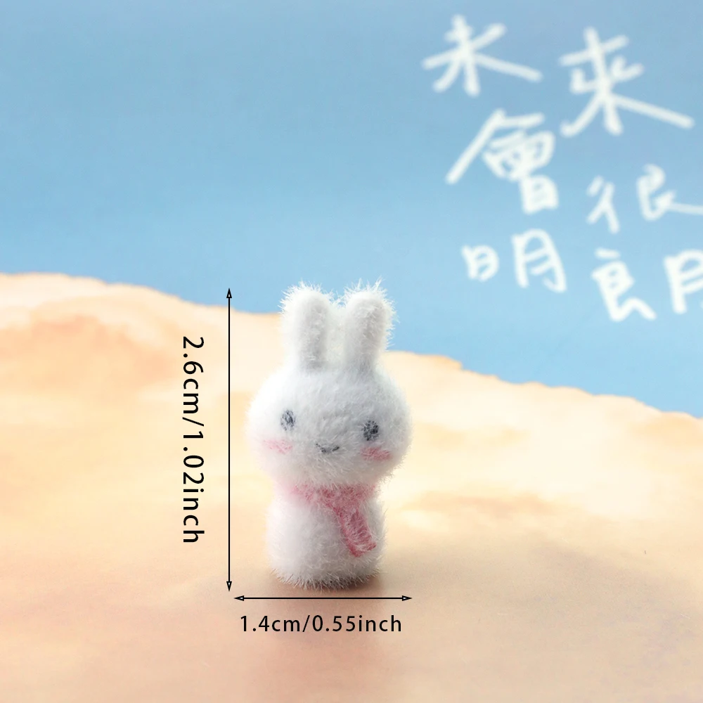 30Pcs 3D Flocking Resin Rabbit Charms Mini Plush Dolls Pendant for Necklace Earrings Keychain DIY Making Jewelry Accessories
