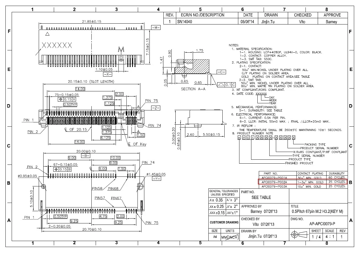 5 шт./APCI0078-P002A APCI0079-P002A интерфейс M2/NGFF
