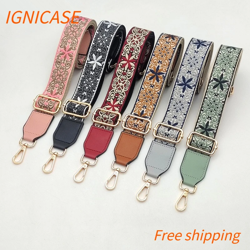 IGNICASE Retro Ethnic Style Embroidery Wide Shoulder Strap Adjustable Messenger Bag Strap Universal Replacement Bag Accessories