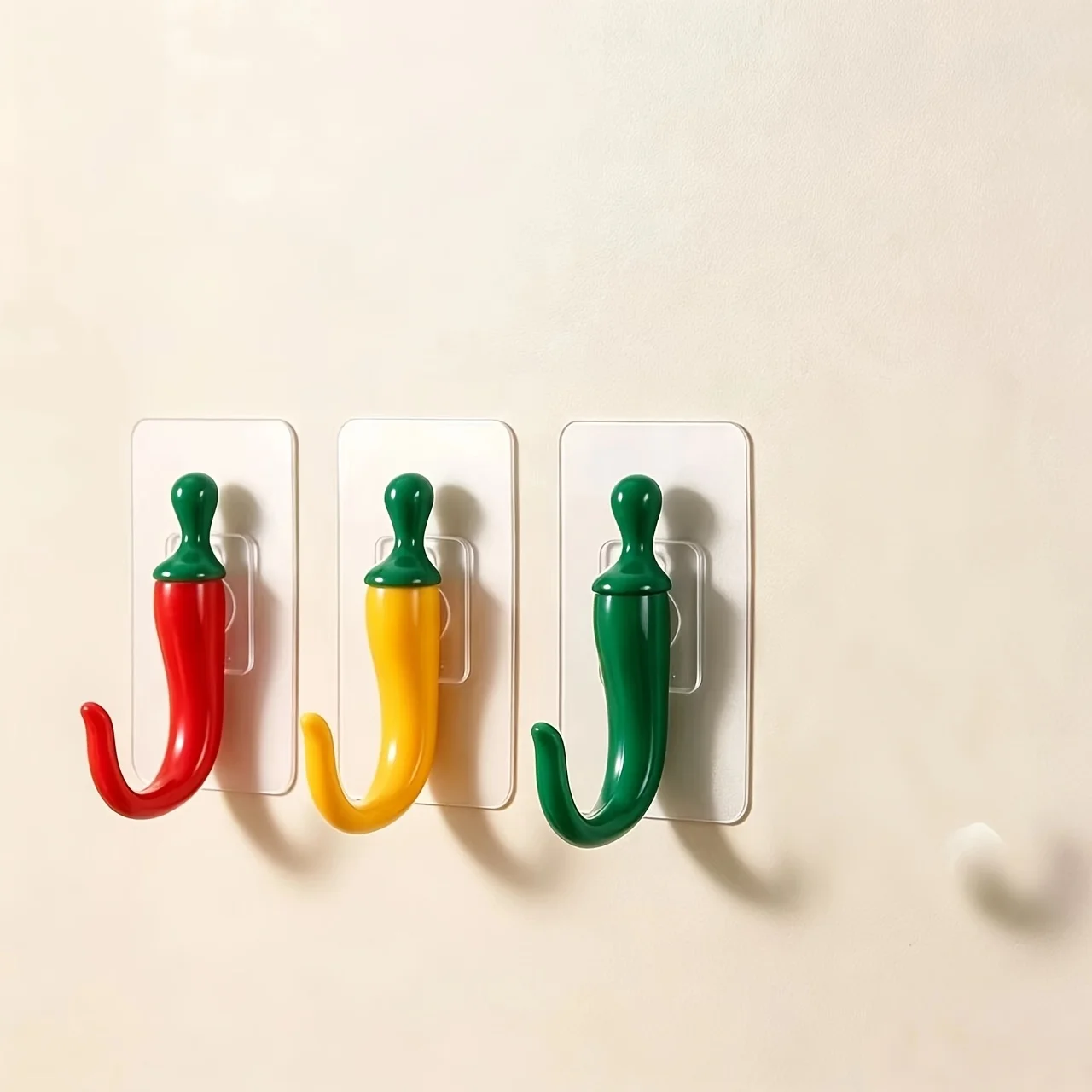 No-Drill Adhesive Wall Hooks Keys Towels Strong Plastic Chili Pepper Shaped Hangers with Chili Pepper Bathroom Organization Hook
