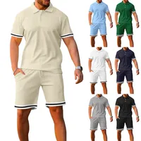 Summer Lapel Buckle Spliced Short Sleeve Shorts Suit Sports Leisure Youth Plus-size Suit Fashion Men Clothes