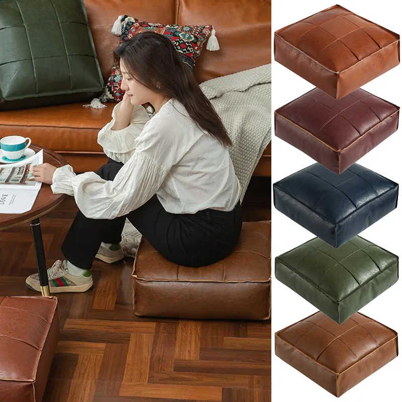 

40/45cm Square Leather Moroccan Cushion Cover Ottoman Floor Footstool Cover Japanese Tatami Sofa Seat Cushion Case Home Decor