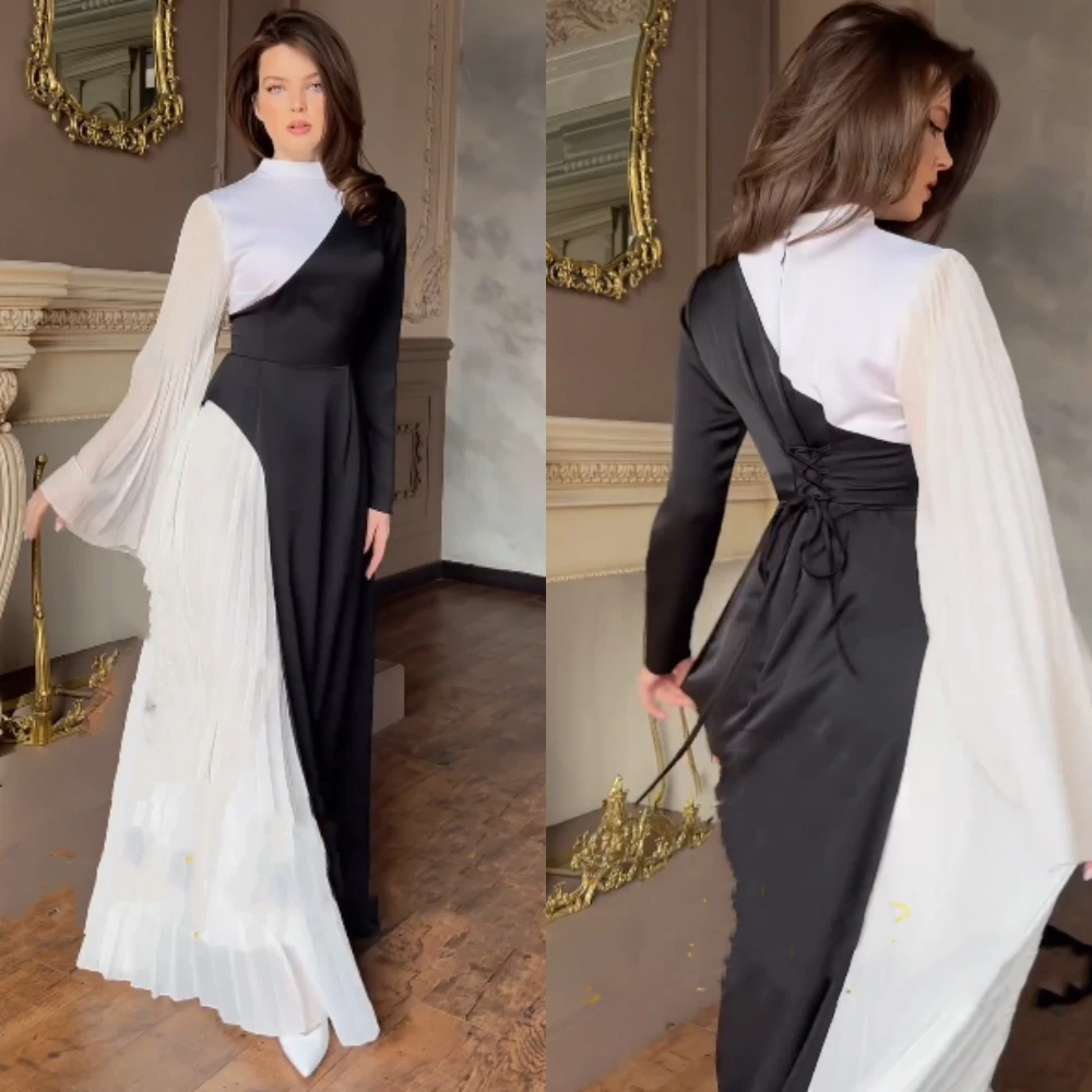 Jiayigong-Robe longue en satin avec ruban plissé, tenue de soirée de mariage, ligne A, col haut, sur mesure, Arabie Saoudite