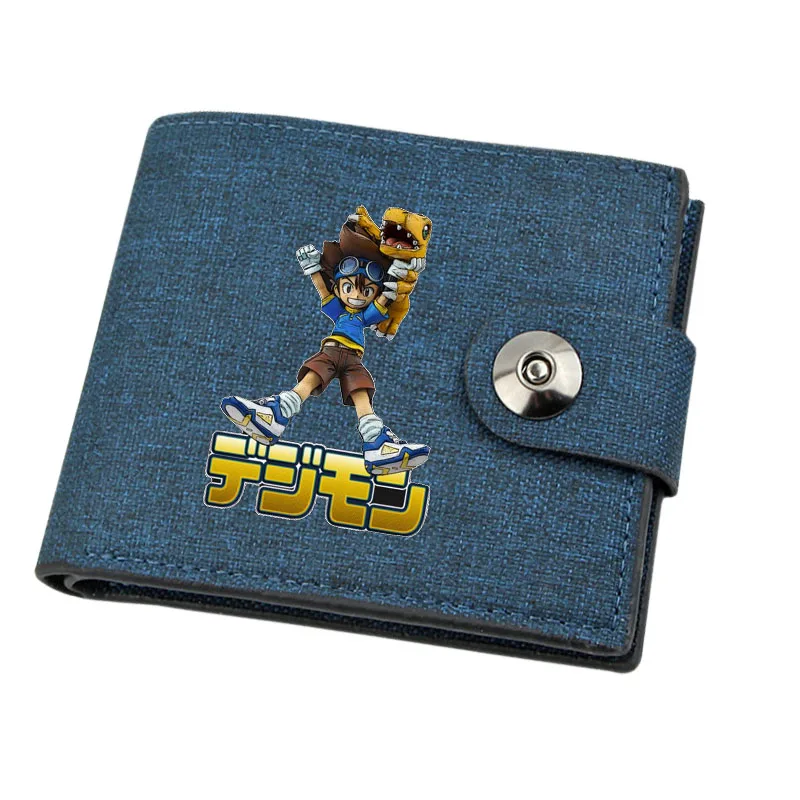 Boy Gril Coin Purse Anime Digimon Adventure Cartoon Wallet Canvas Teenager Casual Cash Holder Bi-Fold Buckle Short Wallet