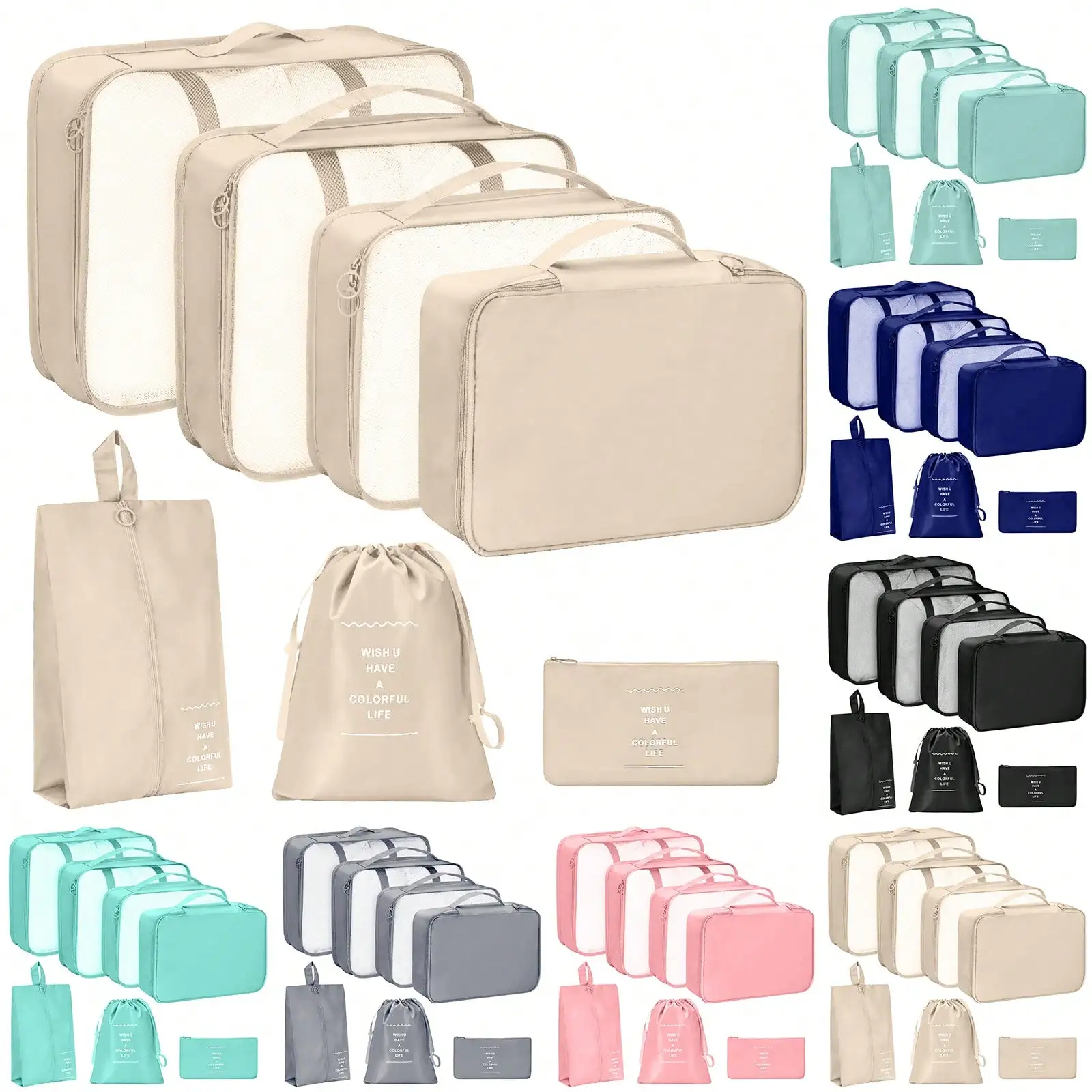 

7pcs Travel Packing Cubes Luggage Organizer Bags Set, Portable Suitcase Clothes Shoes Storage Bags, School Supplies