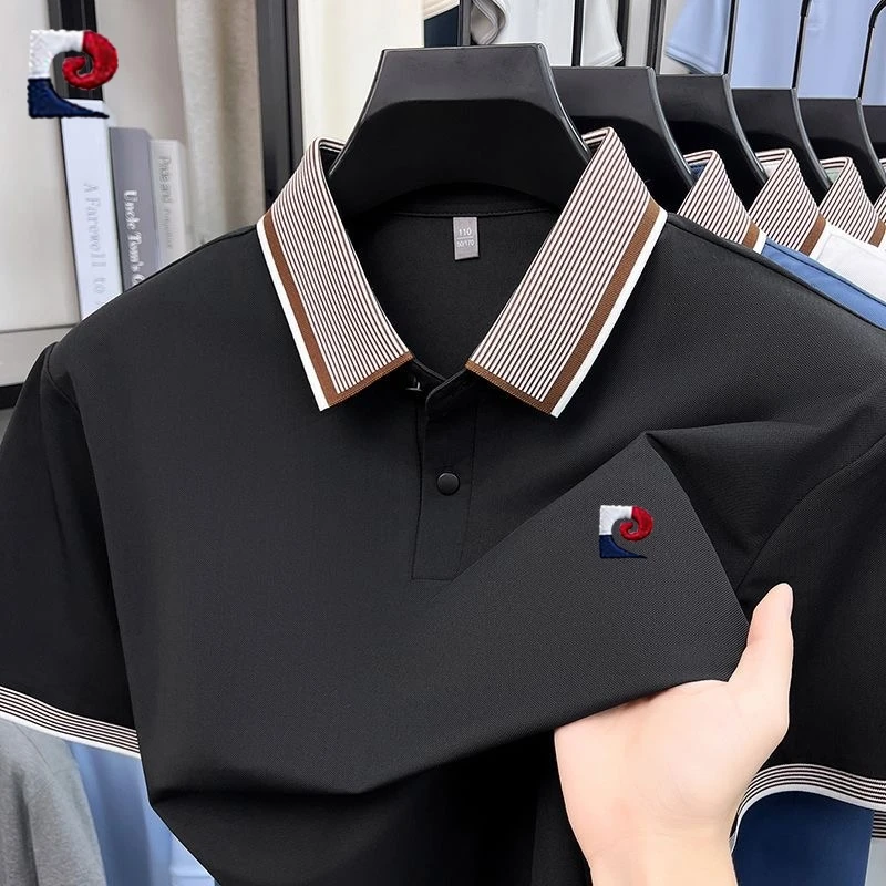 New Men's High-Quality Ice Silk Short-Sleeved Polo Shirt, Summer Fashion, Casual, Comfortable, Breathable and Cool Top