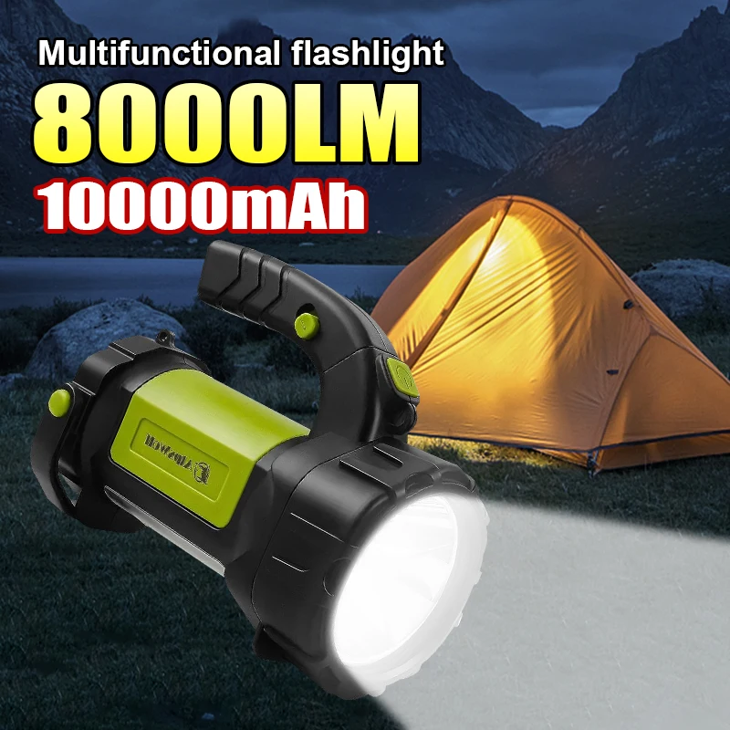 8000LM High Power LED Flashlight Torch Lantern Portable Searchlight Rechargeable Flashlight Outdoor Camping Portable Work Light