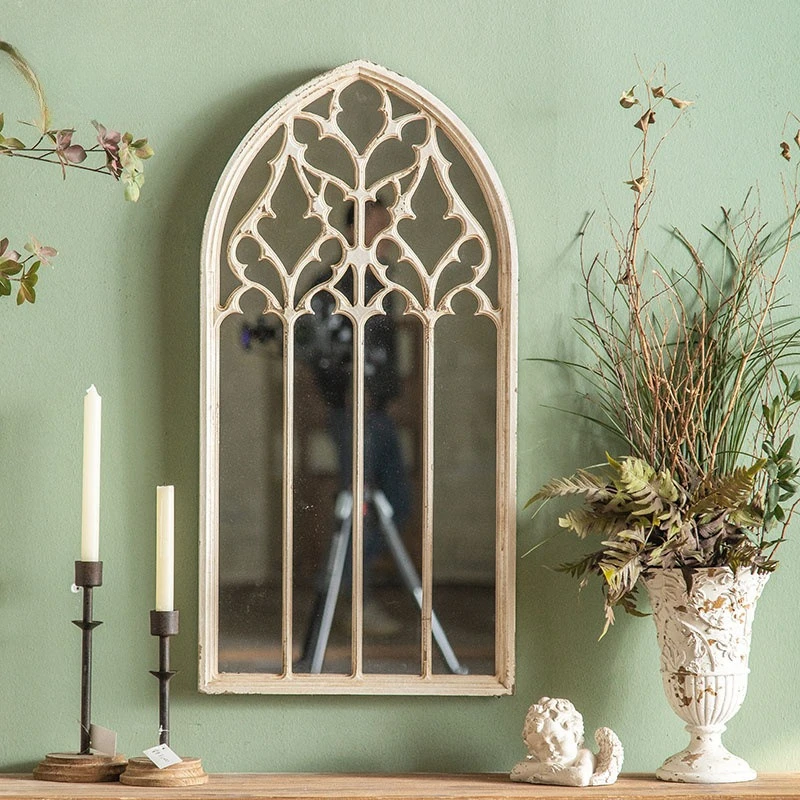 

French retro wall wall hanging mirror, living room solid wood carving flower wall decoration fitting , clothing store creativ