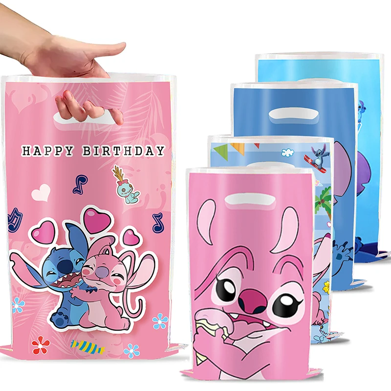 10PCS Disney Stitch Gift Bag Plastic Biscuit Candy Bag Powder Stitch Theme Children's Birthday Supplies Home Gift Decorati