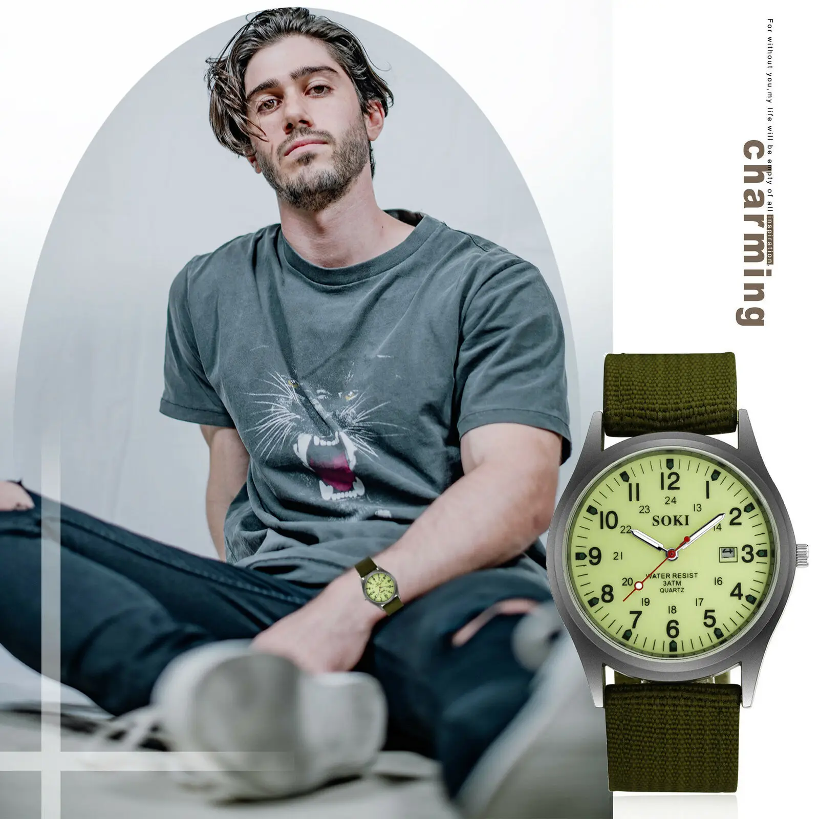 LANCARDO-Relógio de pulso quartzo militar masculino, relógios esportivos masculinos, pulseira de couro de nylon, luminoso, data dial, 24 horas, Dropshipping