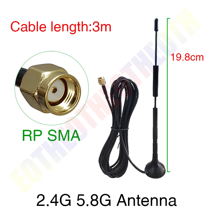 GWS 1 2pcs  dual band 2.4G 5.8G Antenna Magnetic base 12dbi SMA male female Pure copper wifi Zigbee RF antene router antena