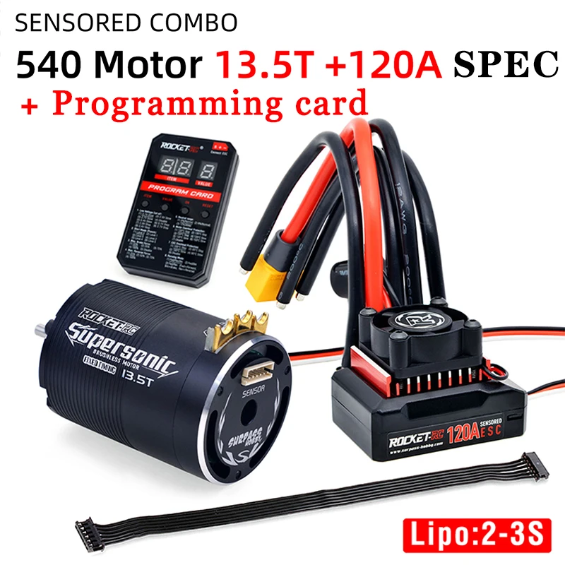

Rocket-RC Motor Supersonic Sensored Brushless 540 Motor 120A brushless Esc and 120A ESC Combo for 1/10 RC Car RC Motor RC Esc