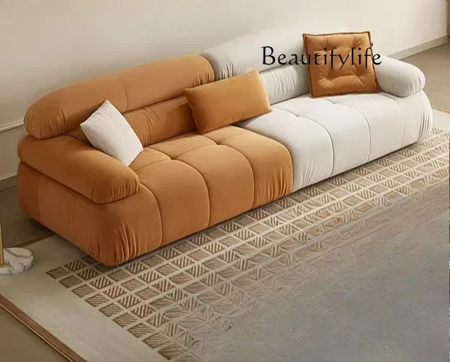 Cream velvet fabric living room sofa simple modern small apartment straight row can sleep designer