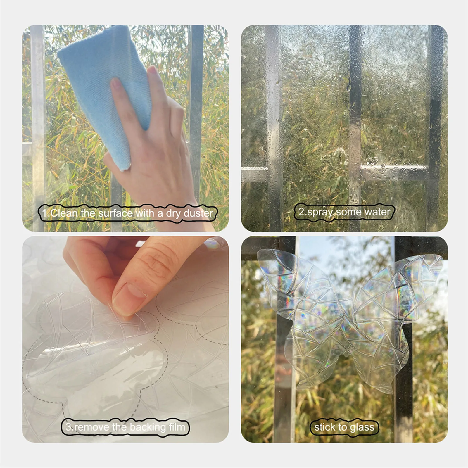 Arcobaleno Suncatcher Adesivi per finestre PVC Gatto Farfalla Prisma Adesivo da parete in vetro Casa Decorazione camera da letto per bambini Decalcomania autoadesiva