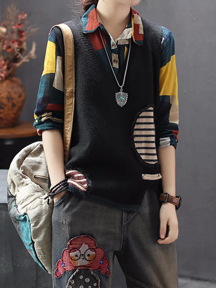 Max LuLu Knitwear 2023 New Spring Korean Fashion Designer Ladies Loose Sweaters Womens Casual Patchwork Vests V Neck Streetwear