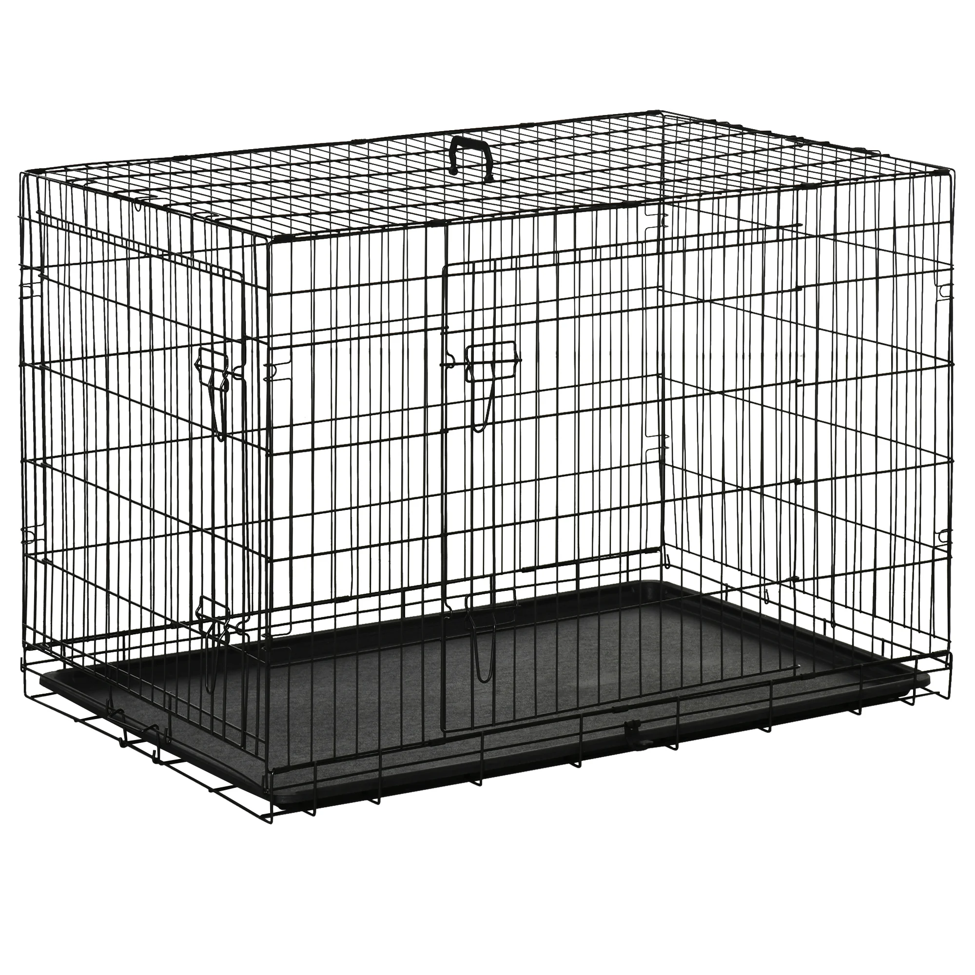 PawHut Transportín Jaula de Transporte de Metal para Perro 106x68x76 cm Negro