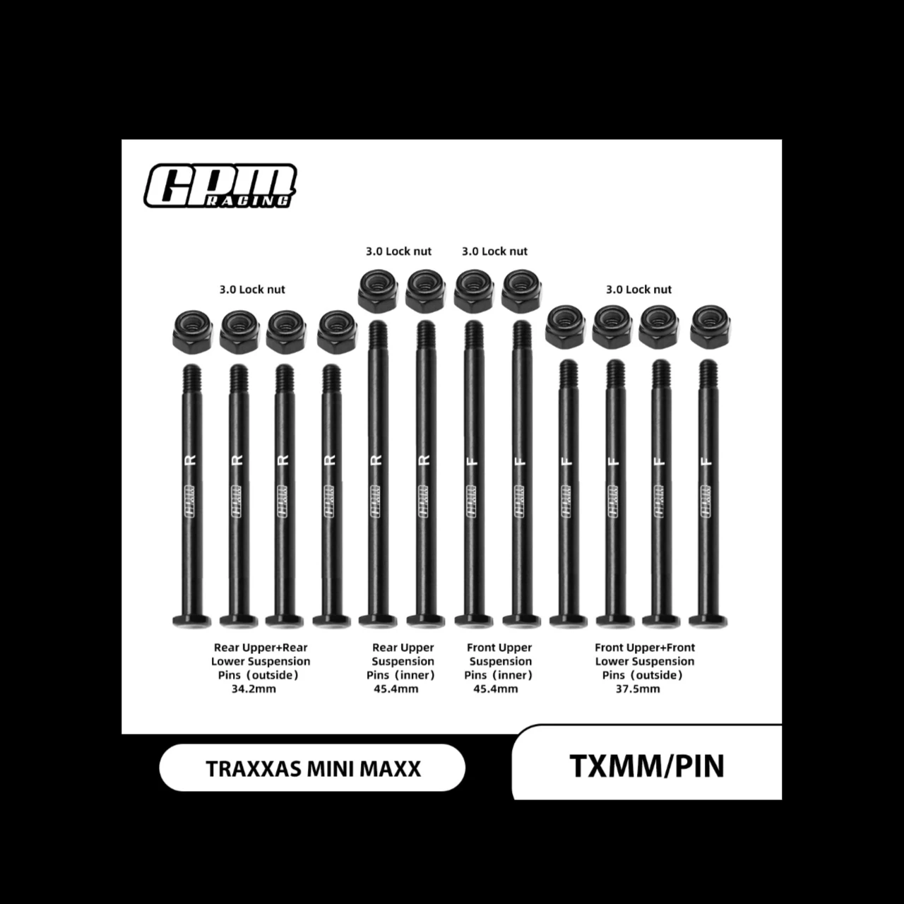 

GPM 4140 Carbon Steel Front & Rear Suspension Pins TRAXXAS Mini Maxx Mini XRT