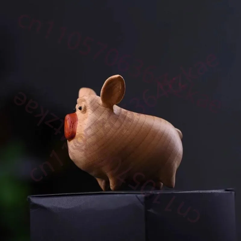 Hand-Carved Beech Wood Flying Pig Figurine - 2.56
