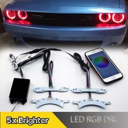 4Pcs For Dodge Challenger 2015-2018 RGBW Multicolor LED DRL Daytime Running Lights Wireless Control Board Lamps Car Accessories