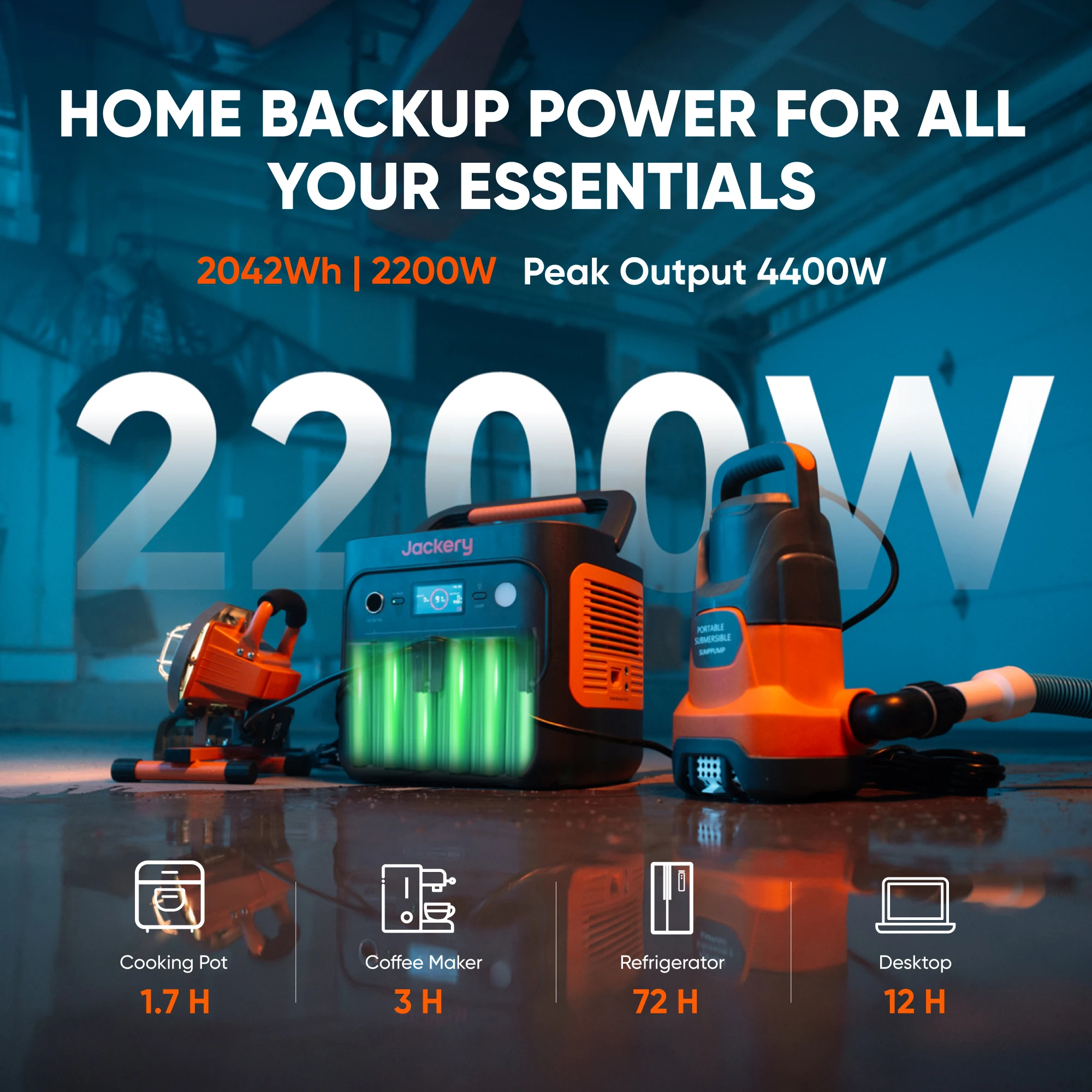 Jackery Explorer 2000  Power Station with 12V Charging Cable, 2200W/2038Wh LFP Battery Generator for Emergencies, Outages, Camping image 7