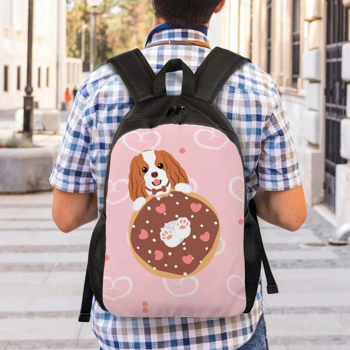 Love Cavalier King Charles Spaniel Donut Backpack for Girls Boys Dog College School Travel Bags Bookbag Fits 15 Inch Laptop