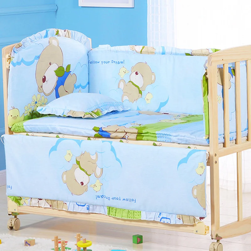 6pcs 60*120 Newborn Baby Bedding Set For Girl Boy Crib Bumper Protector Crown Design Baby Bed Bumper Bed Sheet Pillowcase ZT44