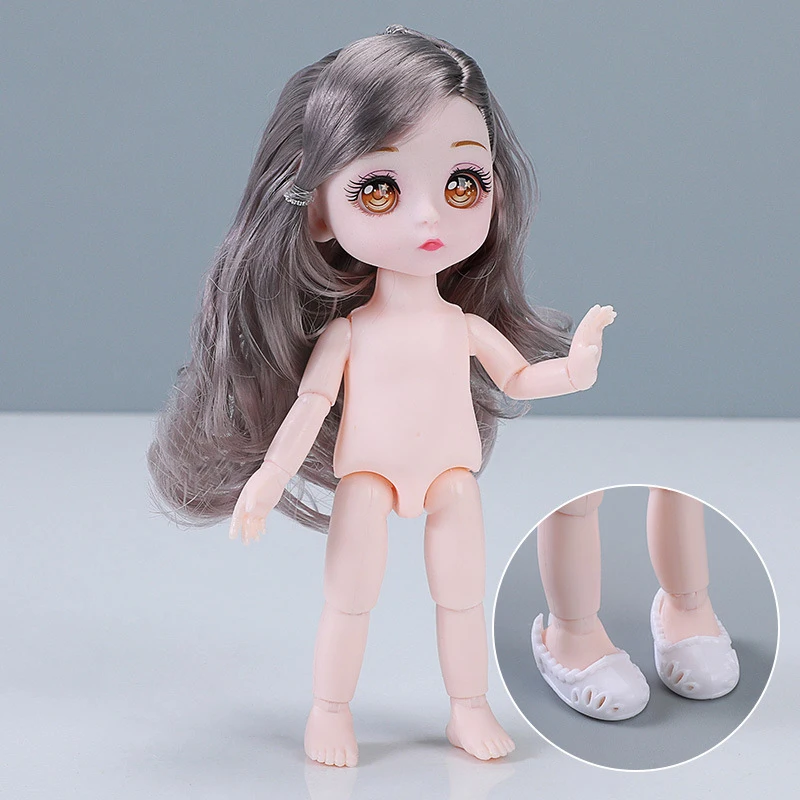 かわいいコミックフェイスドール 16cmドール 1/8 BJDドール 着せ替え人形 複数の髪の色 ヌードドール 子供と女の子向けおもちゃギフト