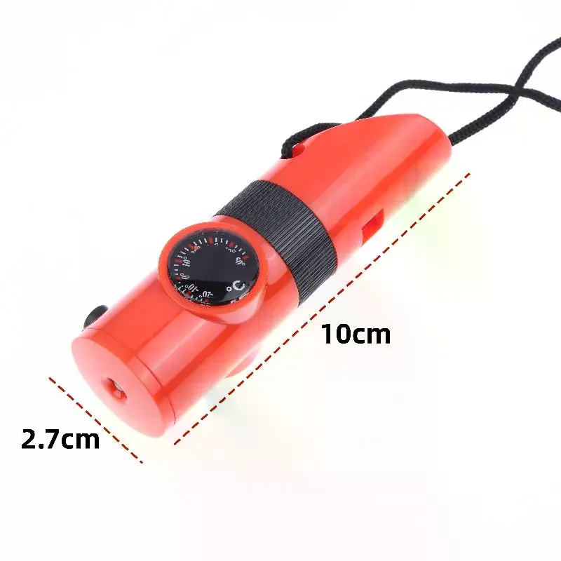 1Pcs Compass Mirror Flashlight Magnifier LED Light Storage Compass Tool Orange 7 In 1 Jungle Survival Hiking Whistle