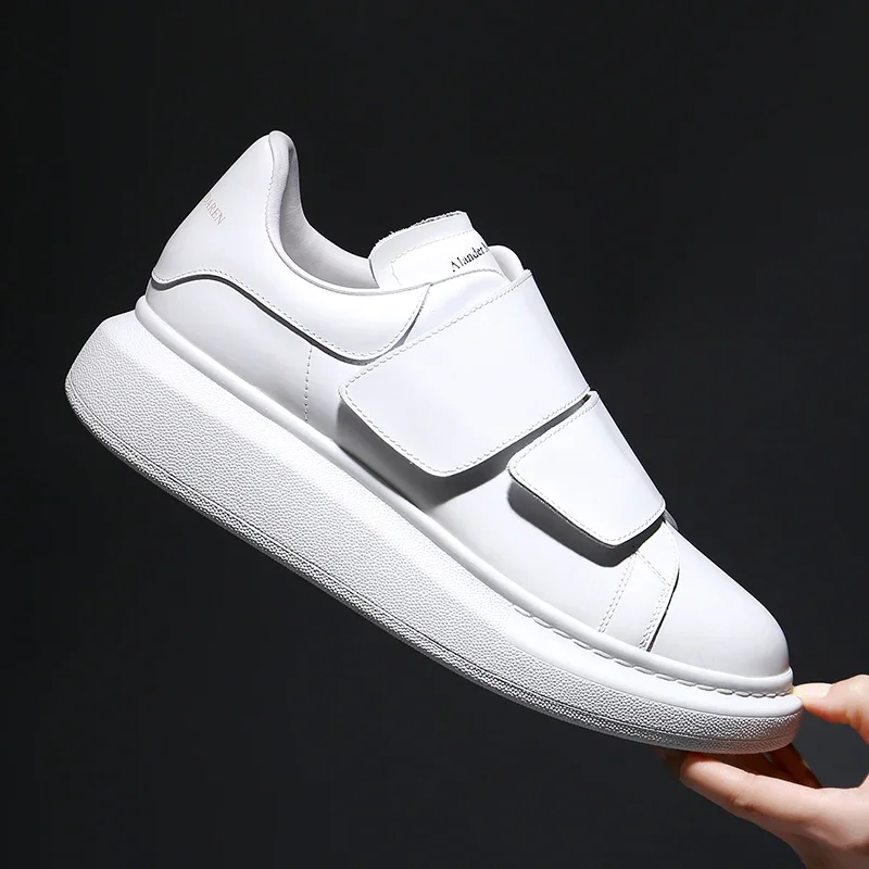 Designer White Sneaker Men Calf Leather Oversized Casual Trainer With Hook and Loop Women Platform Breathable Sports Shoes 36-45