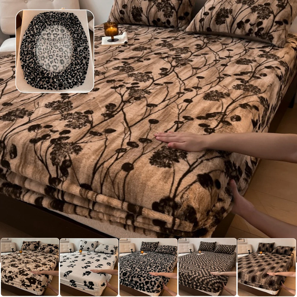 

Thick Coral Plush Fitted Sheet with Elastic Bands Non Slip Adjustable Mattress Covers for Single King Queen Bed 침구 Drap Housse