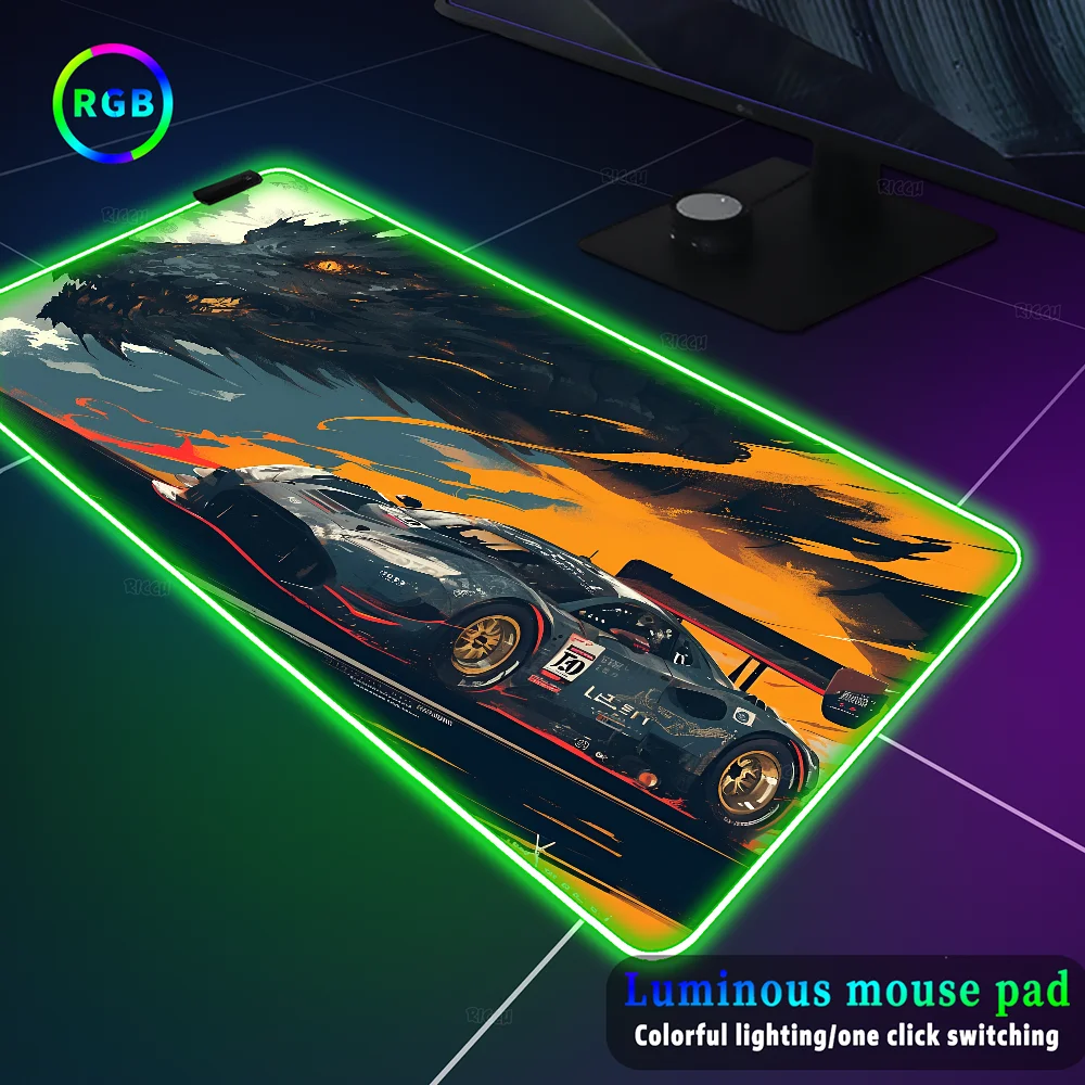 RGB Mouse Pad GT Racing Gaming Accessory Led Mousepad Gamer Computer Desk Mat Cabinet Backlit Keyboard Mats Rubber Extended Pads