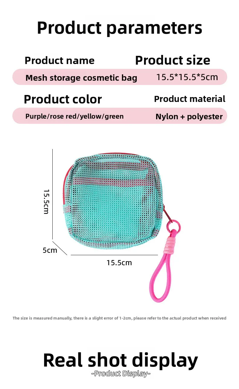 Netzbeutel in Dopamin-Farben, Tragbare Reise-Aufbewahrungstasche für Ladekabel und Toilettenartikel, Mini-Netz-Kosmetiktasche, Schlüsselbeutel, Kartenetui – Detail 14