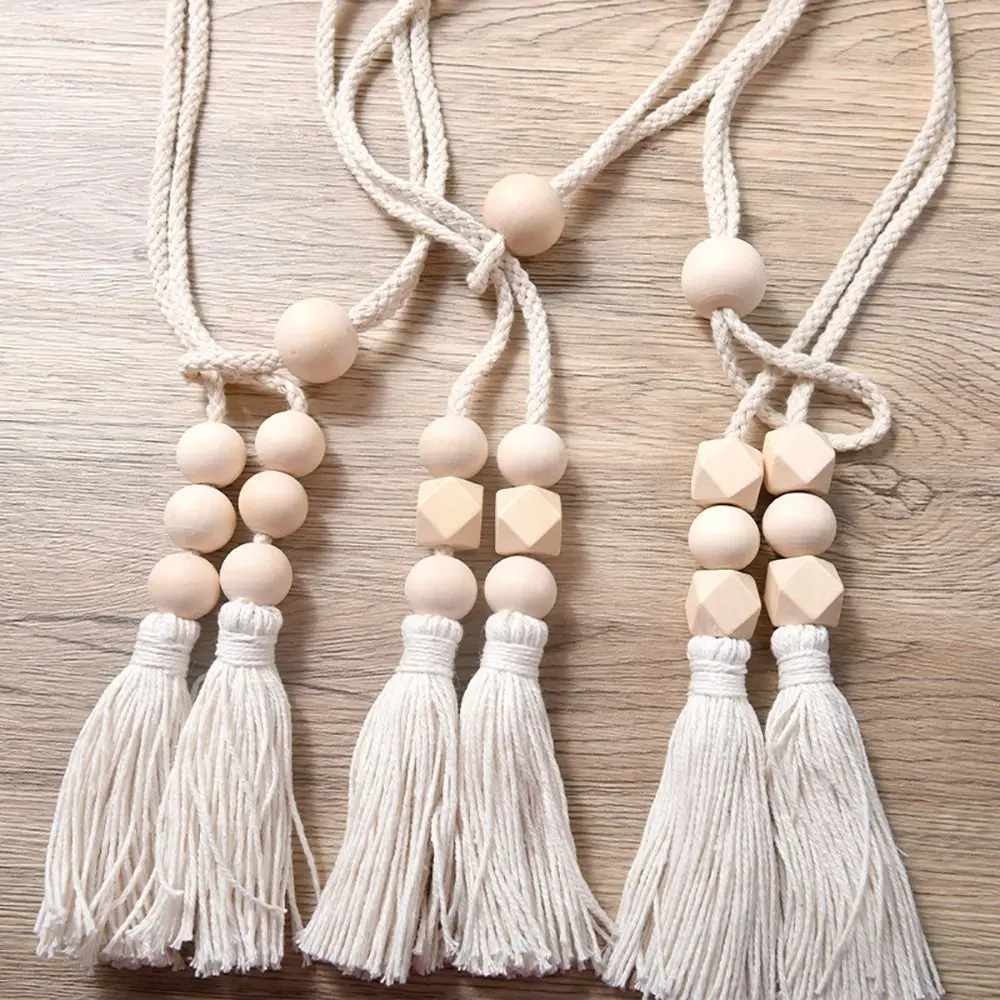 2Pcs with Tassels Curtain Tiebacks Wooden Bead Fixed Curtain Tying Rope Simple Nordic Curtain Hooks Home Decor Accessories